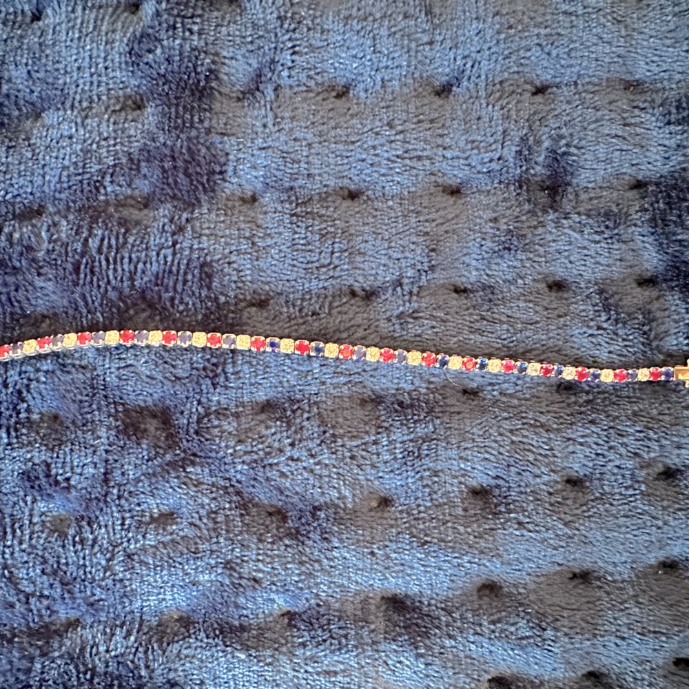 Diamonique red white and blue CZ and sterling tennis bracelet